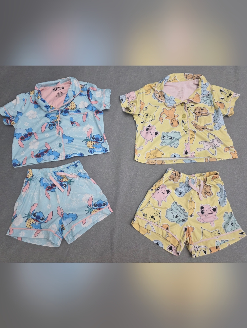 Disney Stich And Pokemon Kids Short Pajama Sets